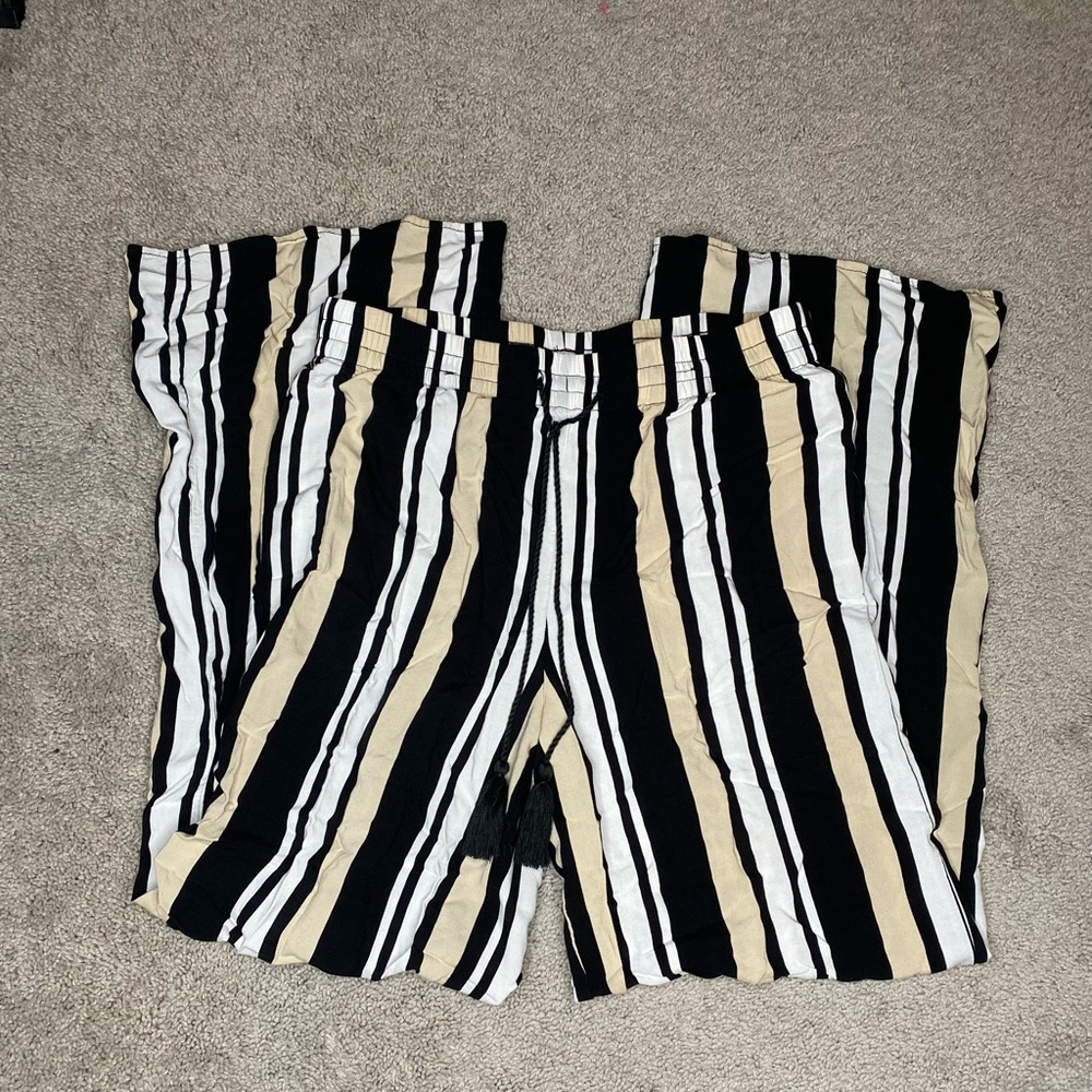 Urban Planet Black and Beige Striped Wide Leg Pants